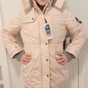 Girls pale pink winter coat with gray detail